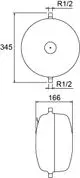 Technisches Diagramm eines runden Druckausdehnungsgefäßes mit zwei Anschlüssen, beschriftet mit R1/2. Das Produkt gehört zur Marke IMI Hydronic Engineering.